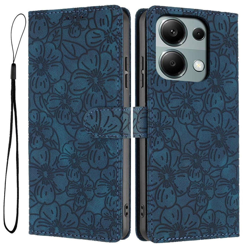 Flip Case For Xiaomi Redmi Note 14S 4G  /  Note 13 Pro 4G  /  Poco M6 Pro 4G Leather Phone Cover Cherry Blossom Pattern Wallet Stand with Wrist Strap