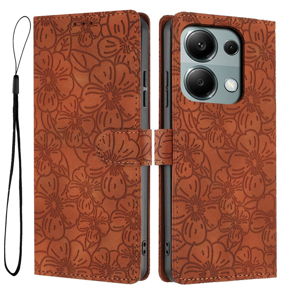 Flip Case For Xiaomi Redmi Note 14S 4G  /  Note 13 Pro 4G  /  Poco M6 Pro 4G Leather Phone Cover Cherry Blossom Pattern Wallet Stand with Wrist Strap