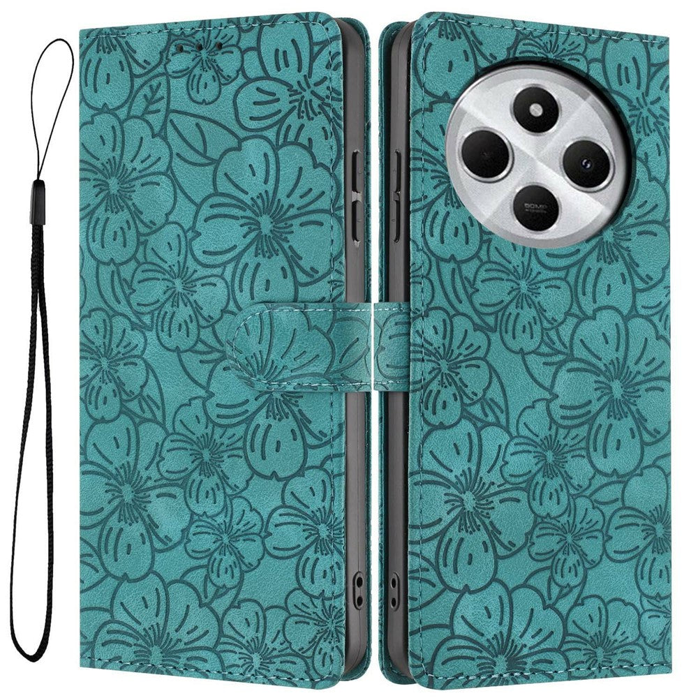 Flip Case For Xiaomi Redmi 14R 5G  /  14C 4G  /  Poco C75 4G Leather Phone Cover Cherry Blossom Pattern Wallet Stand with Wrist Strap