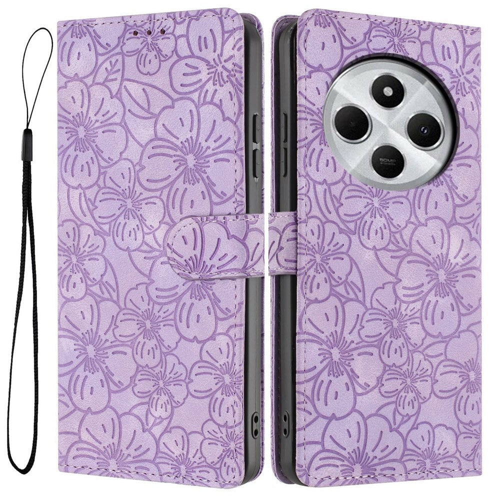 Flip Case For Xiaomi Redmi 14R 5G  /  14C 4G  /  Poco C75 4G Leather Phone Cover Cherry Blossom Pattern Wallet Stand with Wrist Strap