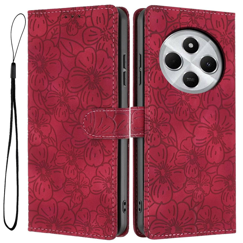 Flip Case For Xiaomi Redmi 14R 5G  /  14C 4G  /  Poco C75 4G Leather Phone Cover Cherry Blossom Pattern Wallet Stand with Wrist Strap