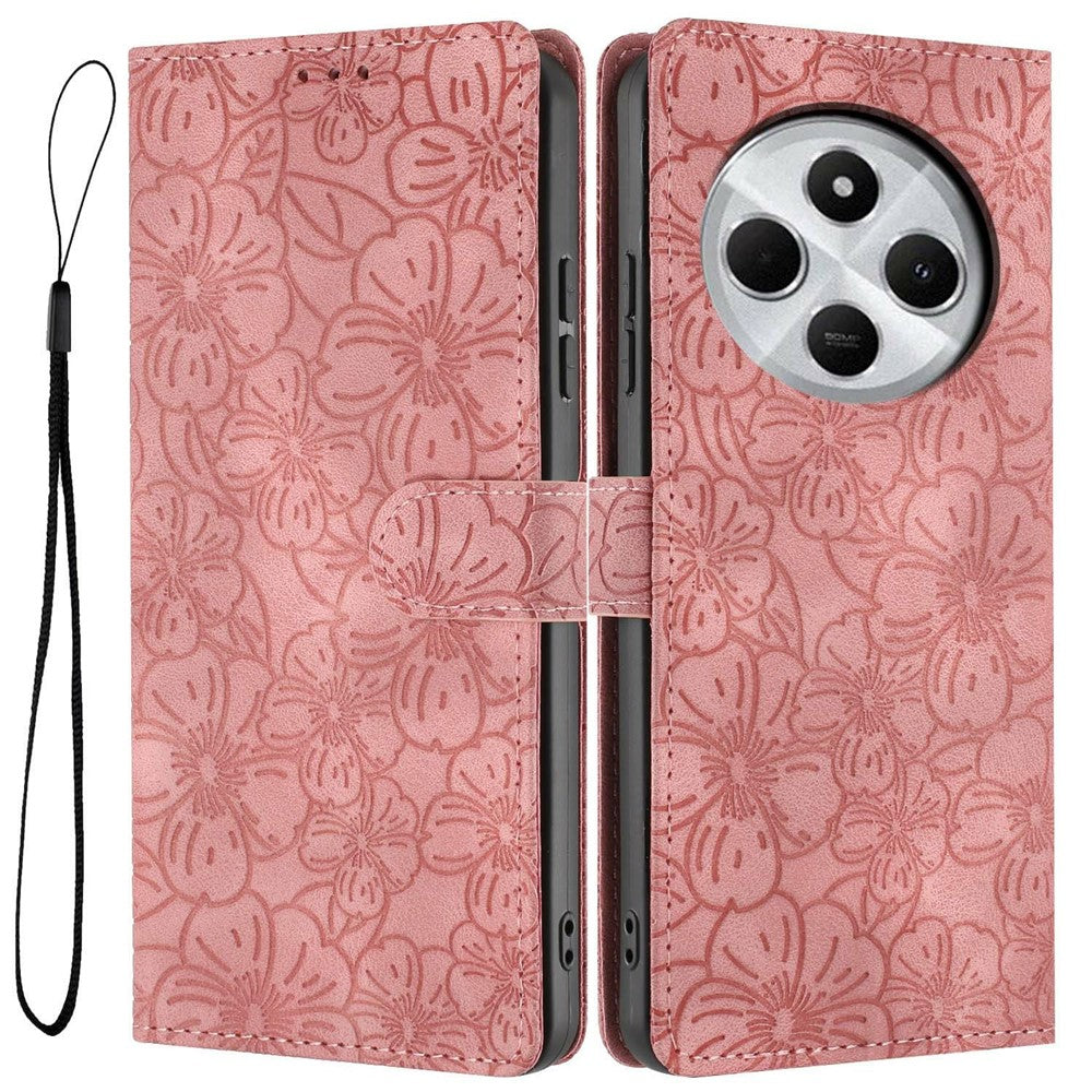 Flip Case For Xiaomi Redmi 14R 5G  /  14C 4G  /  Poco C75 4G Leather Phone Cover Cherry Blossom Pattern Wallet Stand with Wrist Strap