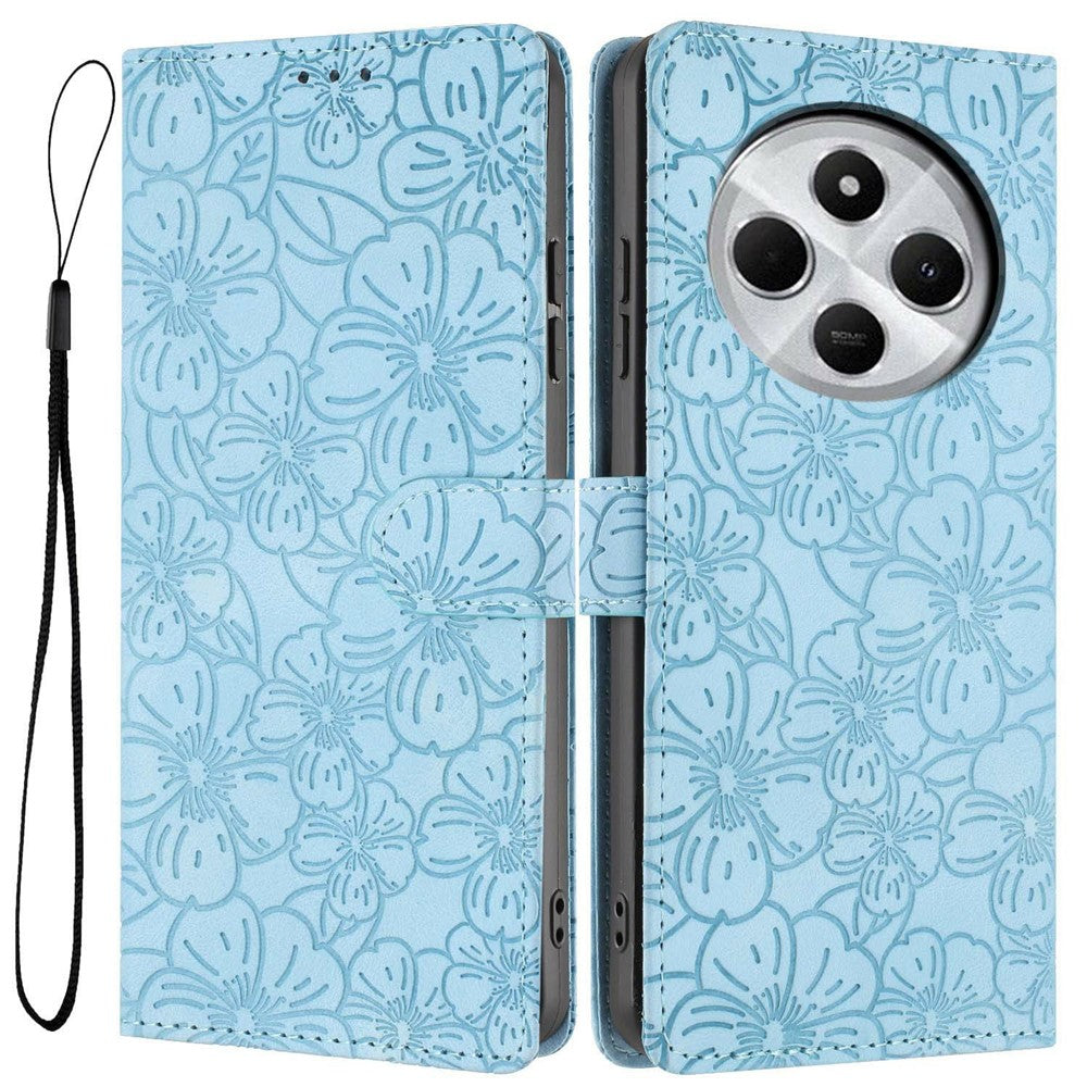 Flip Case For Xiaomi Redmi 14R 5G  /  14C 4G  /  Poco C75 4G Leather Phone Cover Cherry Blossom Pattern Wallet Stand with Wrist Strap