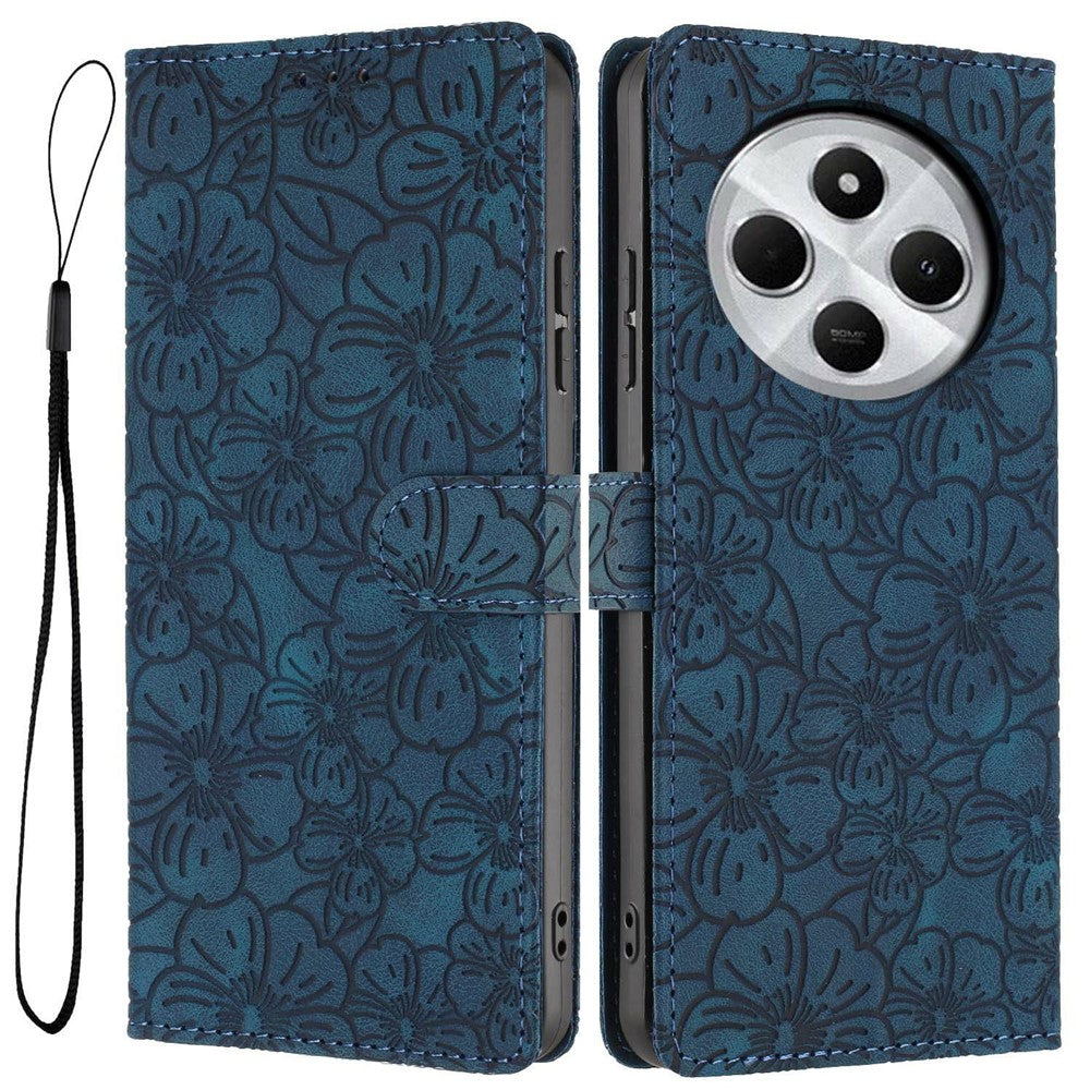 Flip Case For Xiaomi Redmi 14R 5G  /  14C 4G  /  Poco C75 4G Leather Phone Cover Cherry Blossom Pattern Wallet Stand with Wrist Strap