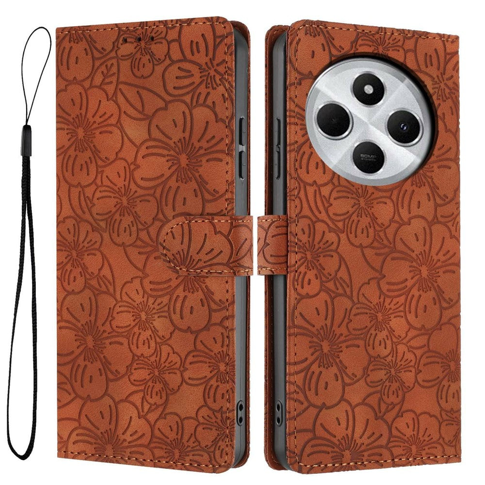 Flip Case For Xiaomi Redmi 14R 5G  /  14C 4G  /  Poco C75 4G Leather Phone Cover Cherry Blossom Pattern Wallet Stand with Wrist Strap