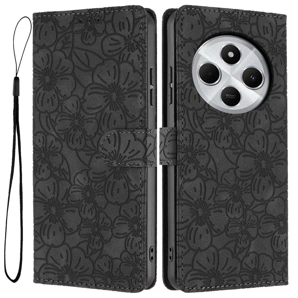 Flip Case For Xiaomi Redmi 14R 5G  /  14C 4G  /  Poco C75 4G Leather Phone Cover Cherry Blossom Pattern Wallet Stand with Wrist Strap