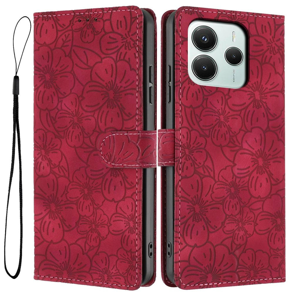 Flip Case For Xiaomi Redmi Note 14 5G  /  Poco M7 Pro 5G Leather Phone Cover Cherry Blossom Pattern Wallet Stand with Wrist Strap