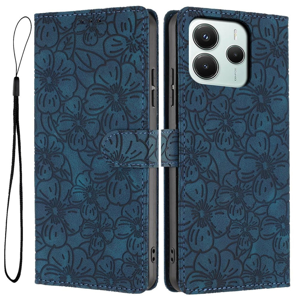 Flip Case For Xiaomi Redmi Note 14 5G  /  Poco M7 Pro 5G Leather Phone Cover Cherry Blossom Pattern Wallet Stand with Wrist Strap