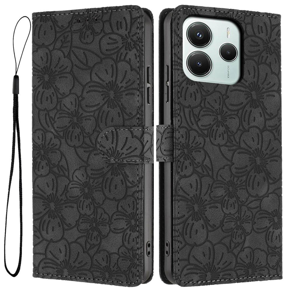 Flip Case For Xiaomi Redmi Note 14 5G  /  Poco M7 Pro 5G Leather Phone Cover Cherry Blossom Pattern Wallet Stand with Wrist Strap