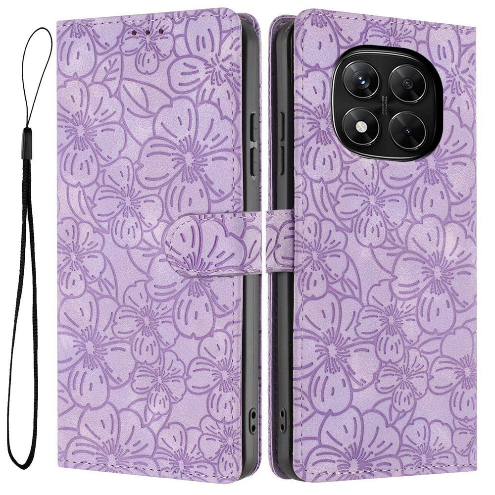 Flip Case For Xiaomi Redmi Note 14 Pro+ 5G  /  Note 14 Pro 5G Leather Phone Cover Cherry Blossom Pattern Wallet Stand with Wrist Strap