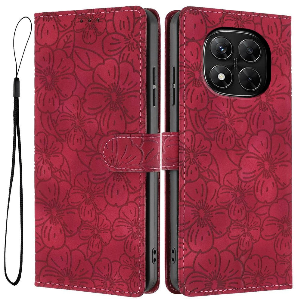 Flip Case For Xiaomi Redmi Note 14 Pro+ 5G  /  Note 14 Pro 5G Leather Phone Cover Cherry Blossom Pattern Wallet Stand with Wrist Strap
