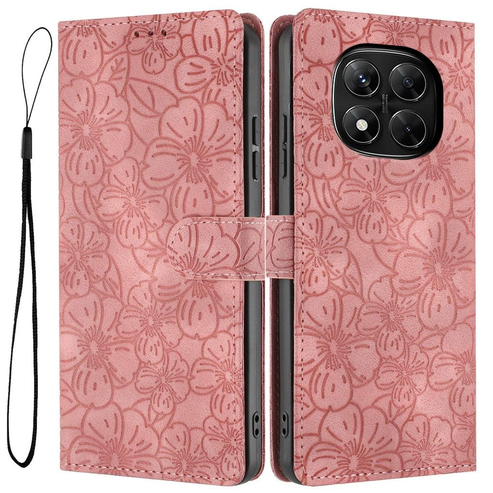 Flip Case For Xiaomi Redmi Note 14 Pro+ 5G  /  Note 14 Pro 5G Leather Phone Cover Cherry Blossom Pattern Wallet Stand with Wrist Strap