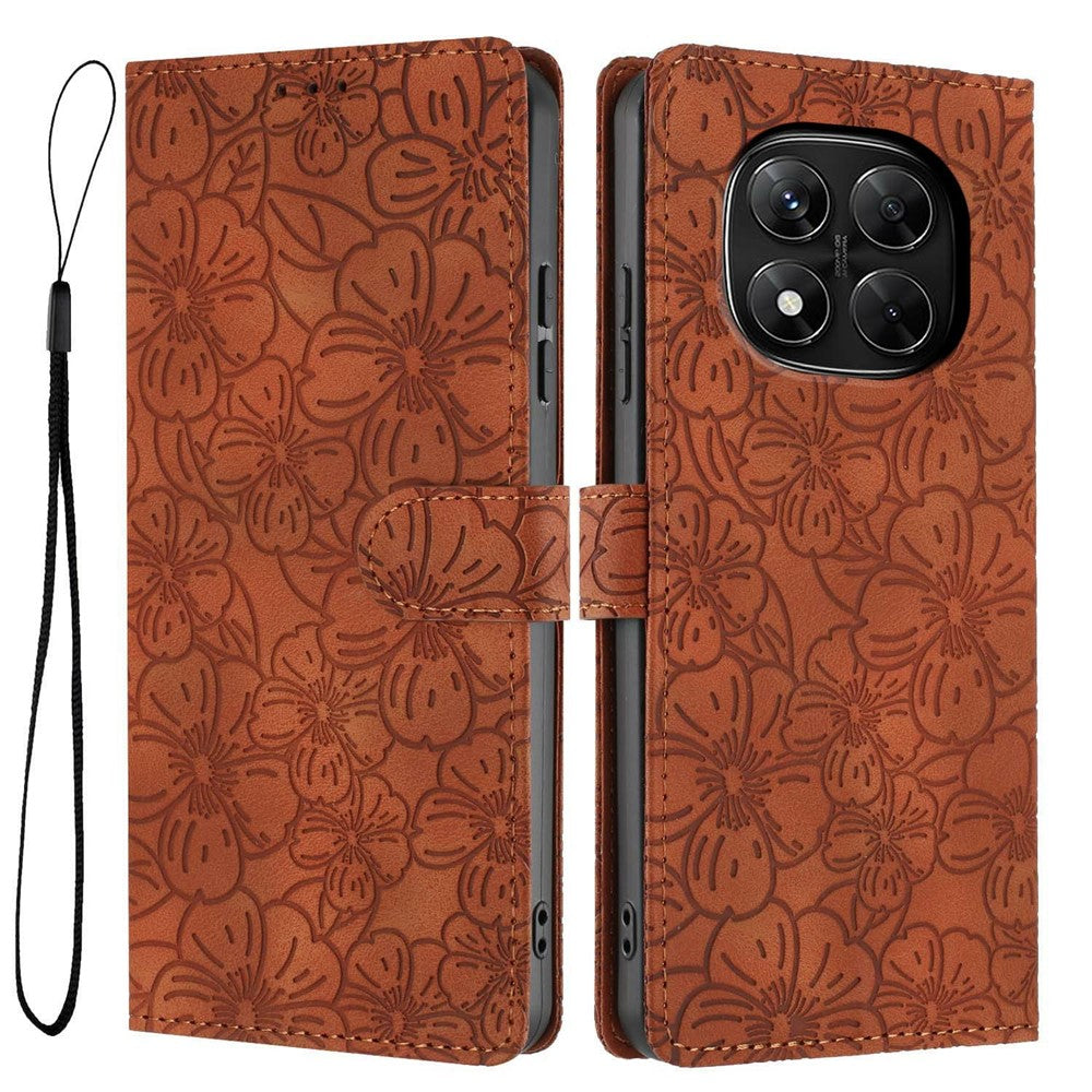 Flip Case For Xiaomi Redmi Note 14 Pro+ 5G  /  Note 14 Pro 5G Leather Phone Cover Cherry Blossom Pattern Wallet Stand with Wrist Strap