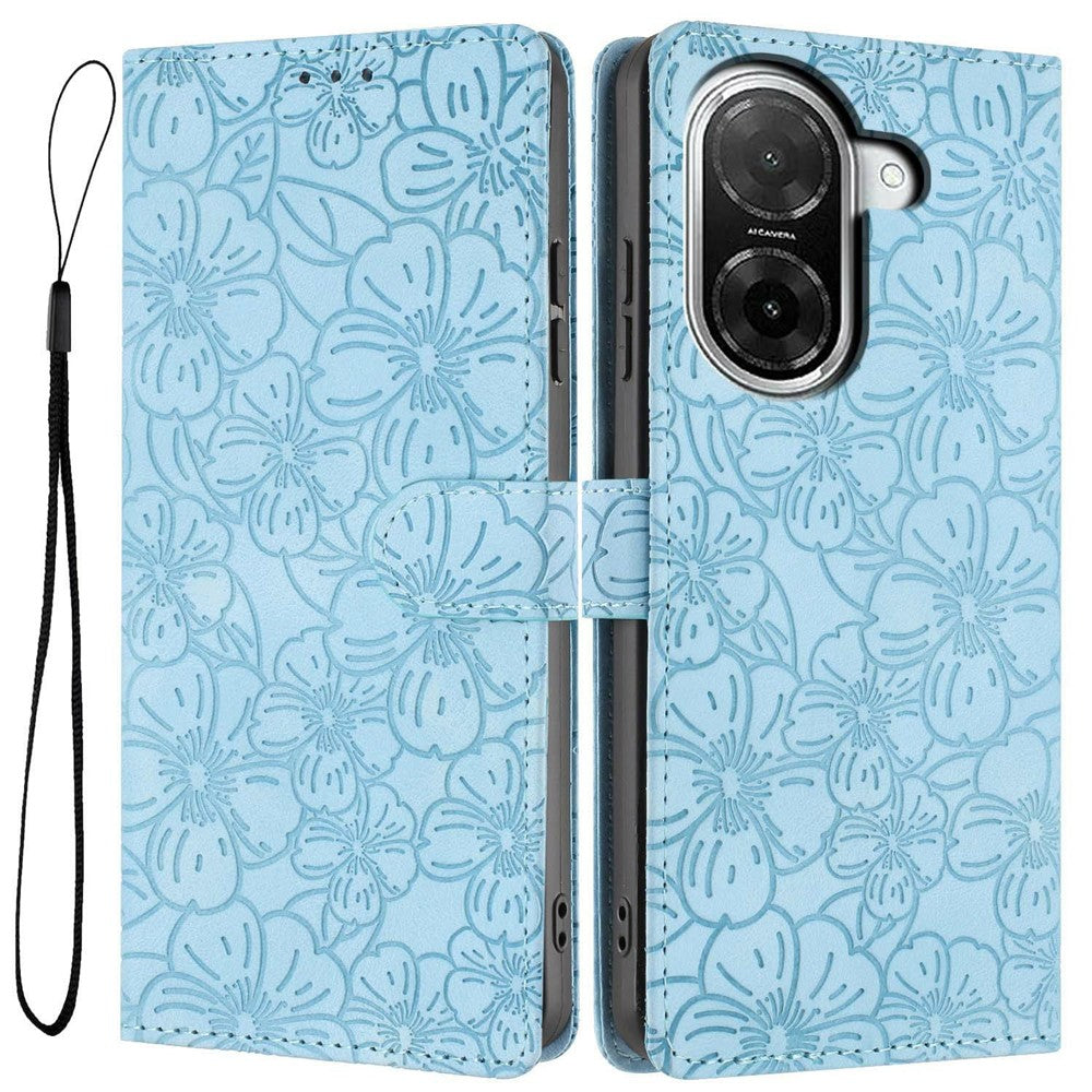 Flip Case For Xiaomi Redmi A5 4G (171.7mm)  /  Poco C71 4G Leather Phone Cover Cherry Blossom Pattern Wallet Stand with Wrist Strap