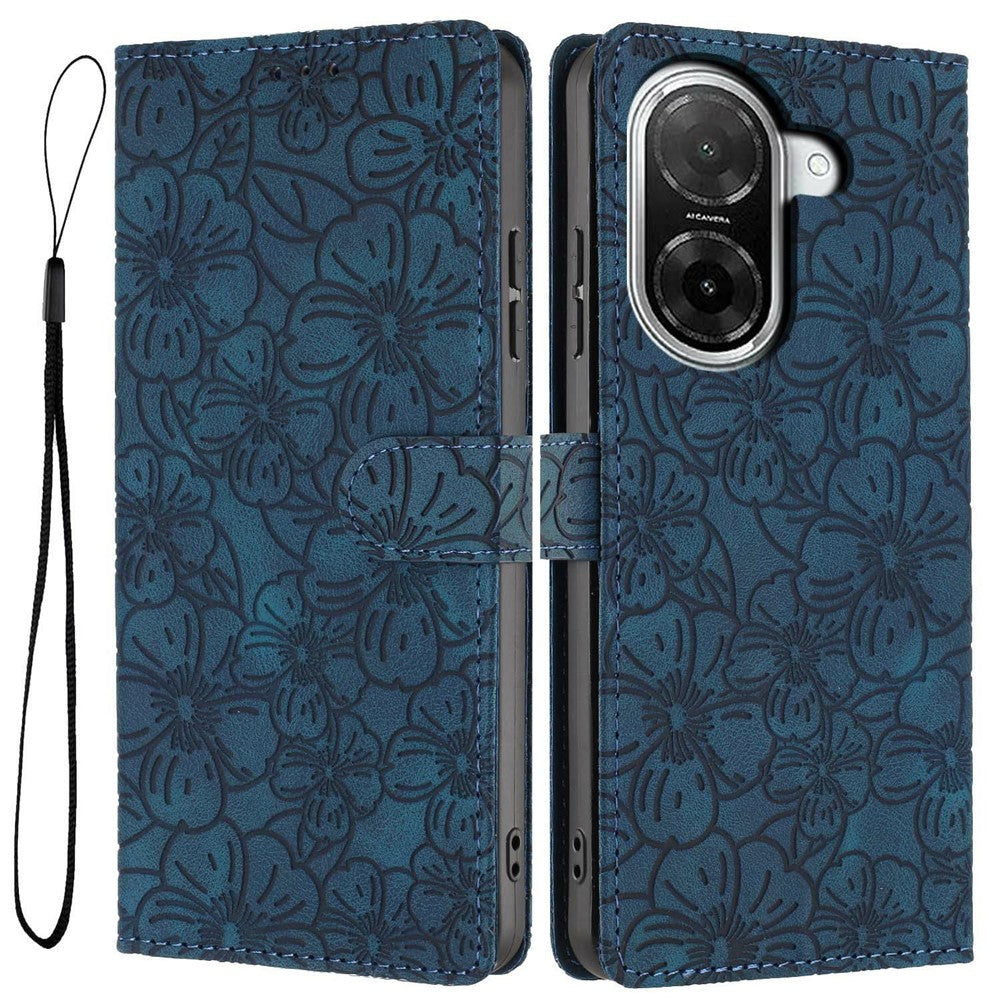 Flip Case For Xiaomi Redmi A5 4G (171.7mm)  /  Poco C71 4G Leather Phone Cover Cherry Blossom Pattern Wallet Stand with Wrist Strap