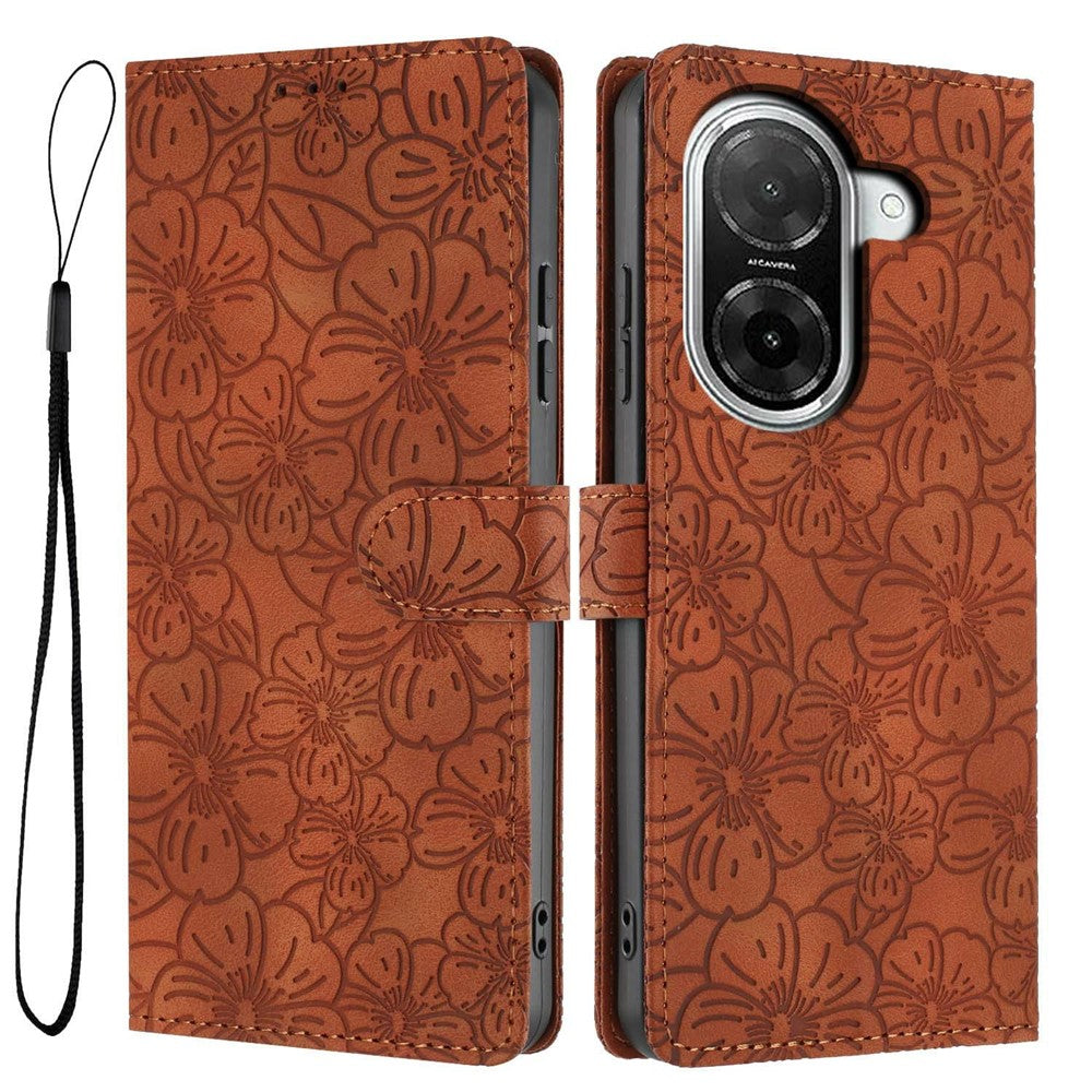 Flip Case For Xiaomi Redmi A5 4G (171.7mm)  /  Poco C71 4G Leather Phone Cover Cherry Blossom Pattern Wallet Stand with Wrist Strap