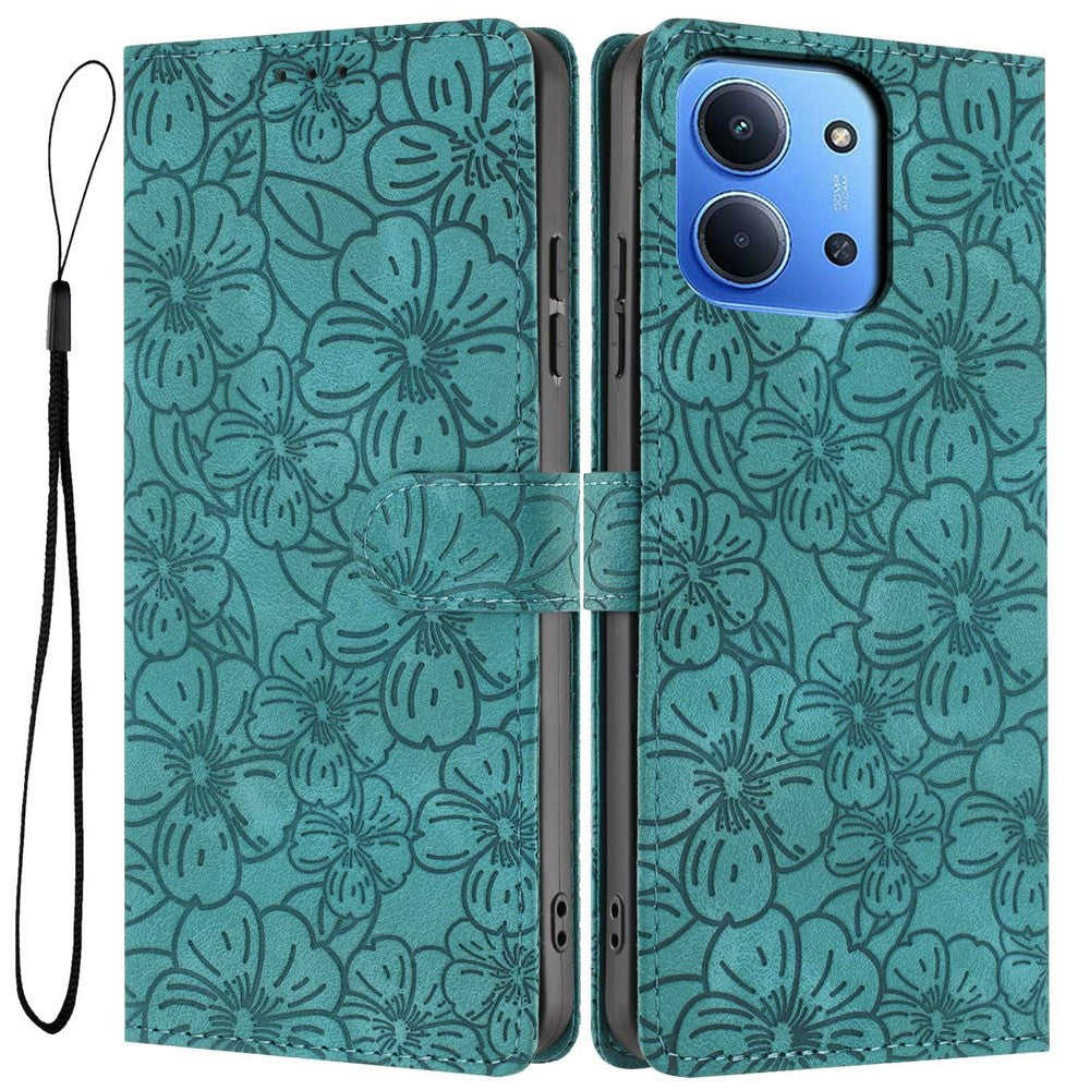 Flip Case For Xiaomi Redmi 15C 4G (EU) (173mm)  /  15C 5G (EU) (173mm) Leather Phone Cover Cherry Blossom Pattern Wallet Stand with Wrist Strap