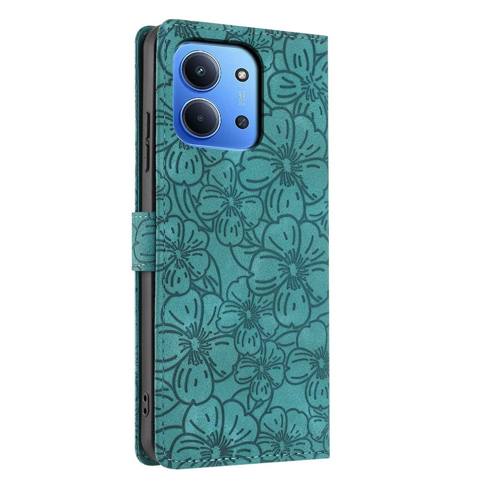 Flip Case For Xiaomi Redmi 15C 4G (EU) (173mm)  /  15C 5G (EU) (173mm) Leather Phone Cover Cherry Blossom Pattern Wallet Stand with Wrist Strap