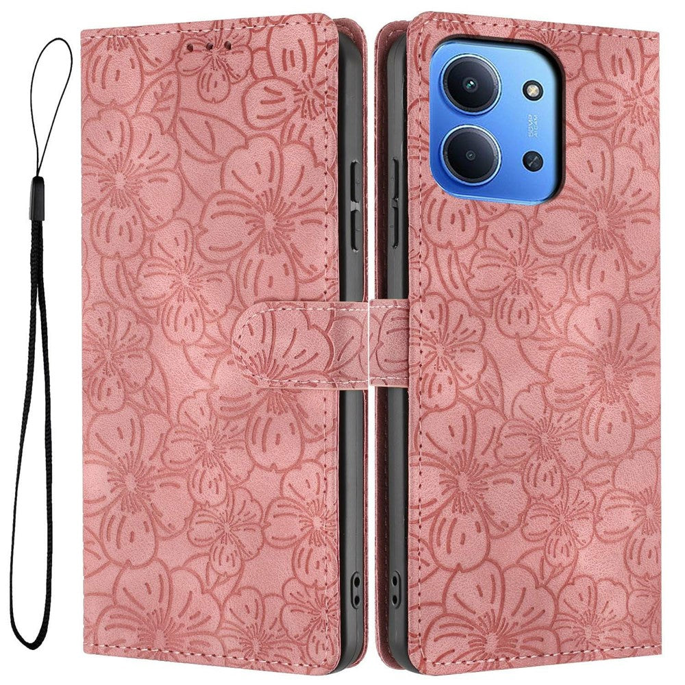 Flip Case For Xiaomi Redmi 15C 4G (EU) (173mm)  /  15C 5G (EU) (173mm) Leather Phone Cover Cherry Blossom Pattern Wallet Stand with Wrist Strap