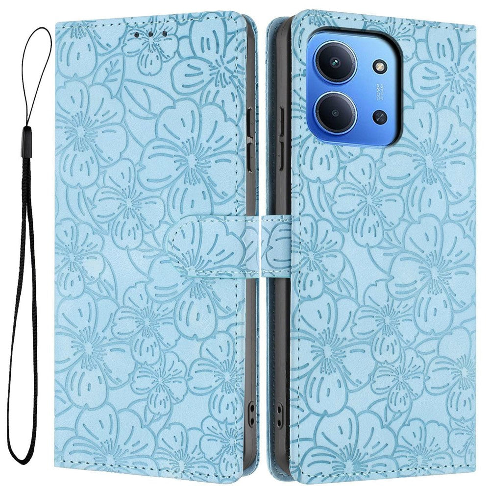 Flip Case For Xiaomi Redmi 15C 4G (EU) (173mm)  /  15C 5G (EU) (173mm) Leather Phone Cover Cherry Blossom Pattern Wallet Stand with Wrist Strap