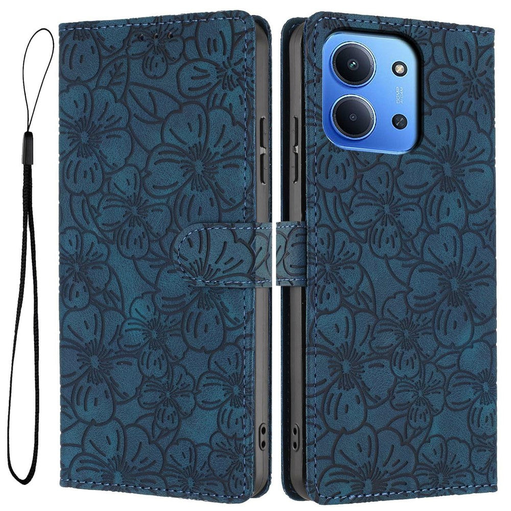 Flip Case For Xiaomi Redmi 15C 4G (EU) (173mm)  /  15C 5G (EU) (173mm) Leather Phone Cover Cherry Blossom Pattern Wallet Stand with Wrist Strap