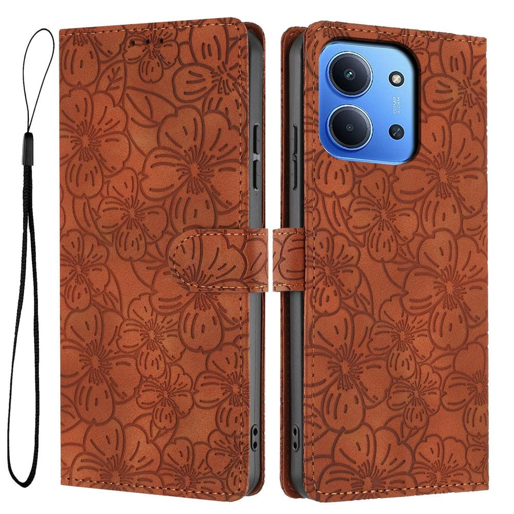 Flip Case For Xiaomi Redmi 15C 4G (EU) (173mm)  /  15C 5G (EU) (173mm) Leather Phone Cover Cherry Blossom Pattern Wallet Stand with Wrist Strap