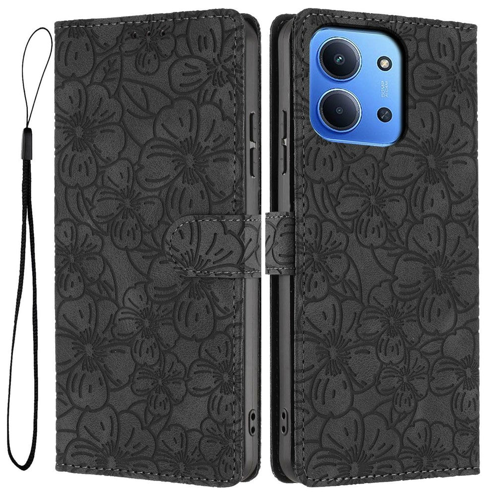 Flip Case For Xiaomi Redmi 15C 4G (EU) (173mm)  /  15C 5G (EU) (173mm) Leather Phone Cover Cherry Blossom Pattern Wallet Stand with Wrist Strap