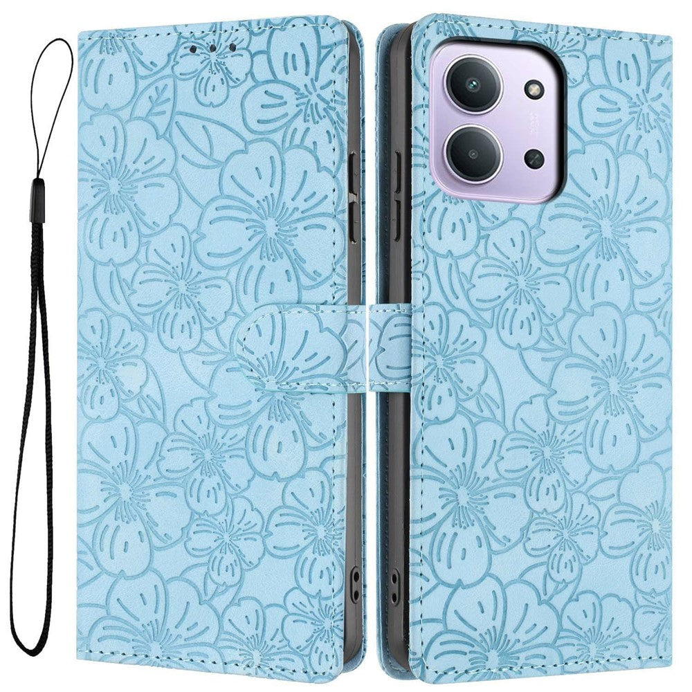 Flip Case For Xiaomi Redmi 15C 4G (Global) (171mm)  /  Poco C85 4G (171mm) Leather Phone Cover Cherry Blossom Pattern Wallet Stand with Wrist Strap