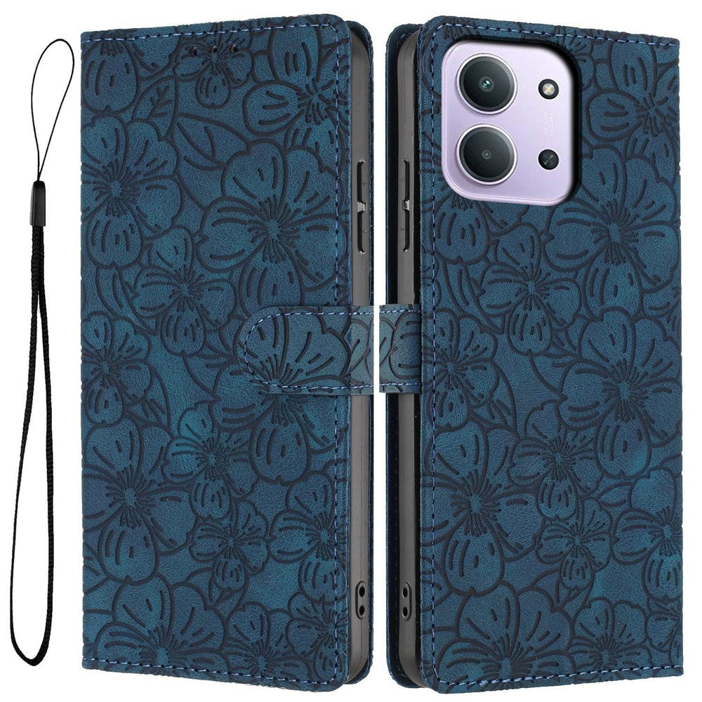 Flip Case For Xiaomi Redmi 15C 4G (Global) (171mm)  /  Poco C85 4G (171mm) Leather Phone Cover Cherry Blossom Pattern Wallet Stand with Wrist Strap