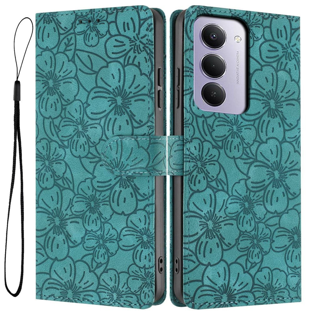 Flip Case For Xiaomi Redmi 15 5G (Global) (169mm)  /  15 4G (169mm) Leather Phone Cover Cherry Blossom Pattern Wallet Stand with Wrist Strap