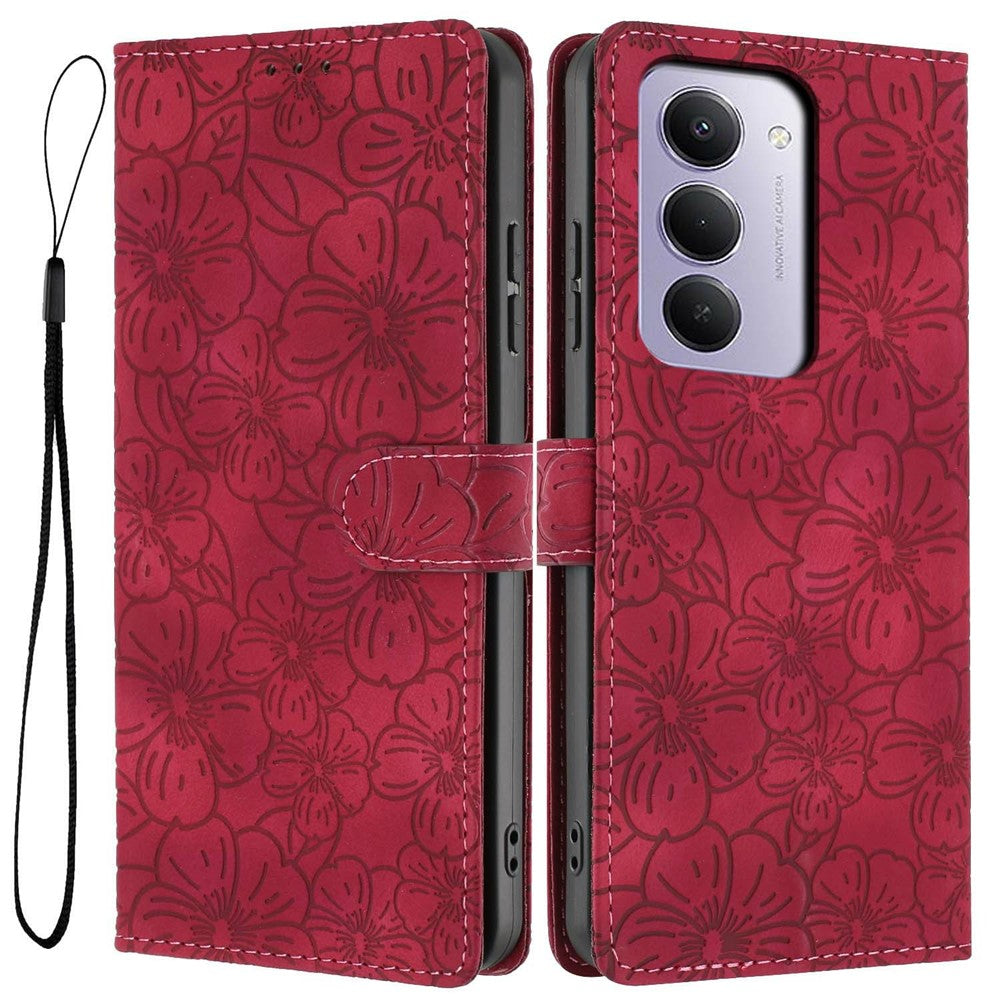 Flip Case For Xiaomi Redmi 15 5G (Global) (169mm)  /  15 4G (169mm) Leather Phone Cover Cherry Blossom Pattern Wallet Stand with Wrist Strap