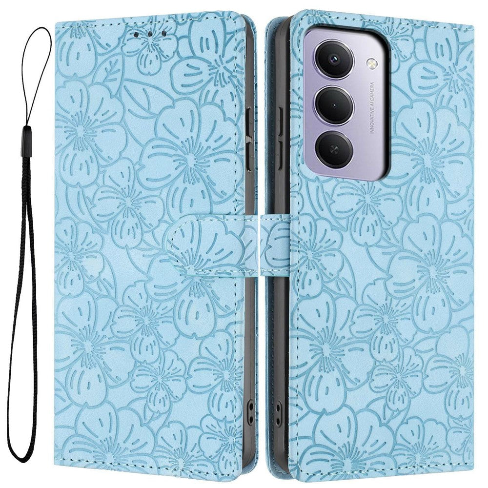 Flip Case For Xiaomi Redmi 15 5G (Global) (169mm)  /  15 4G (169mm) Leather Phone Cover Cherry Blossom Pattern Wallet Stand with Wrist Strap