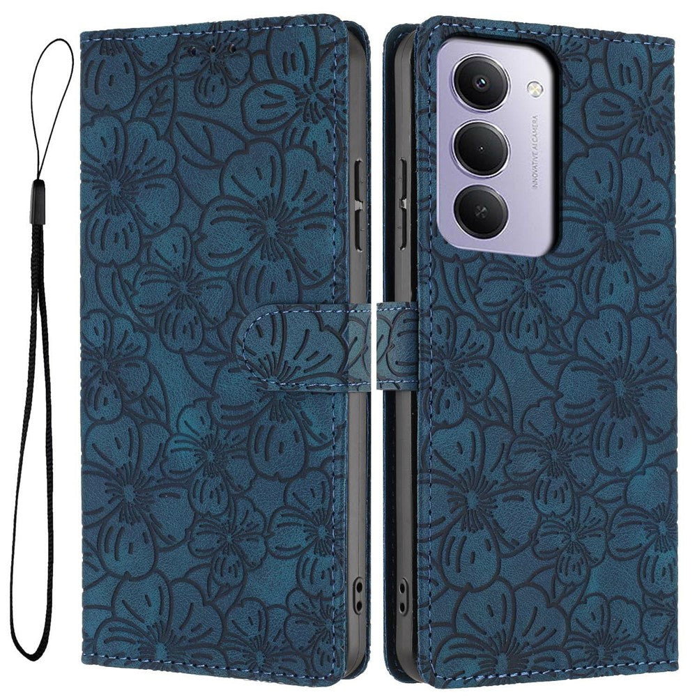 Flip Case For Xiaomi Redmi 15 5G (Global) (169mm)  /  15 4G (169mm) Leather Phone Cover Cherry Blossom Pattern Wallet Stand with Wrist Strap