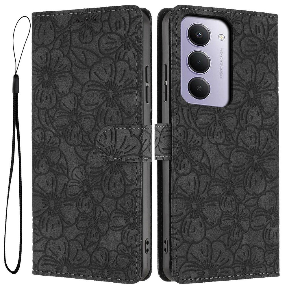 Flip Case For Xiaomi Redmi 15 5G (Global) (169mm)  /  15 4G (169mm) Leather Phone Cover Cherry Blossom Pattern Wallet Stand with Wrist Strap