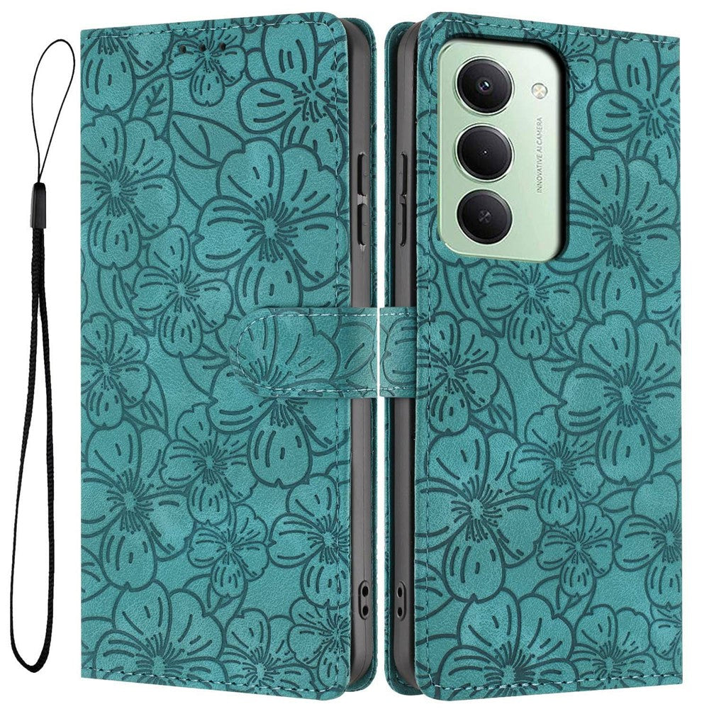 Flip Case For Xiaomi Redmi 15 4G (EU) (171mm)  /  15 5G (EU) (171mm) Leather Phone Cover Cherry Blossom Pattern Wallet Stand with Wrist Strap