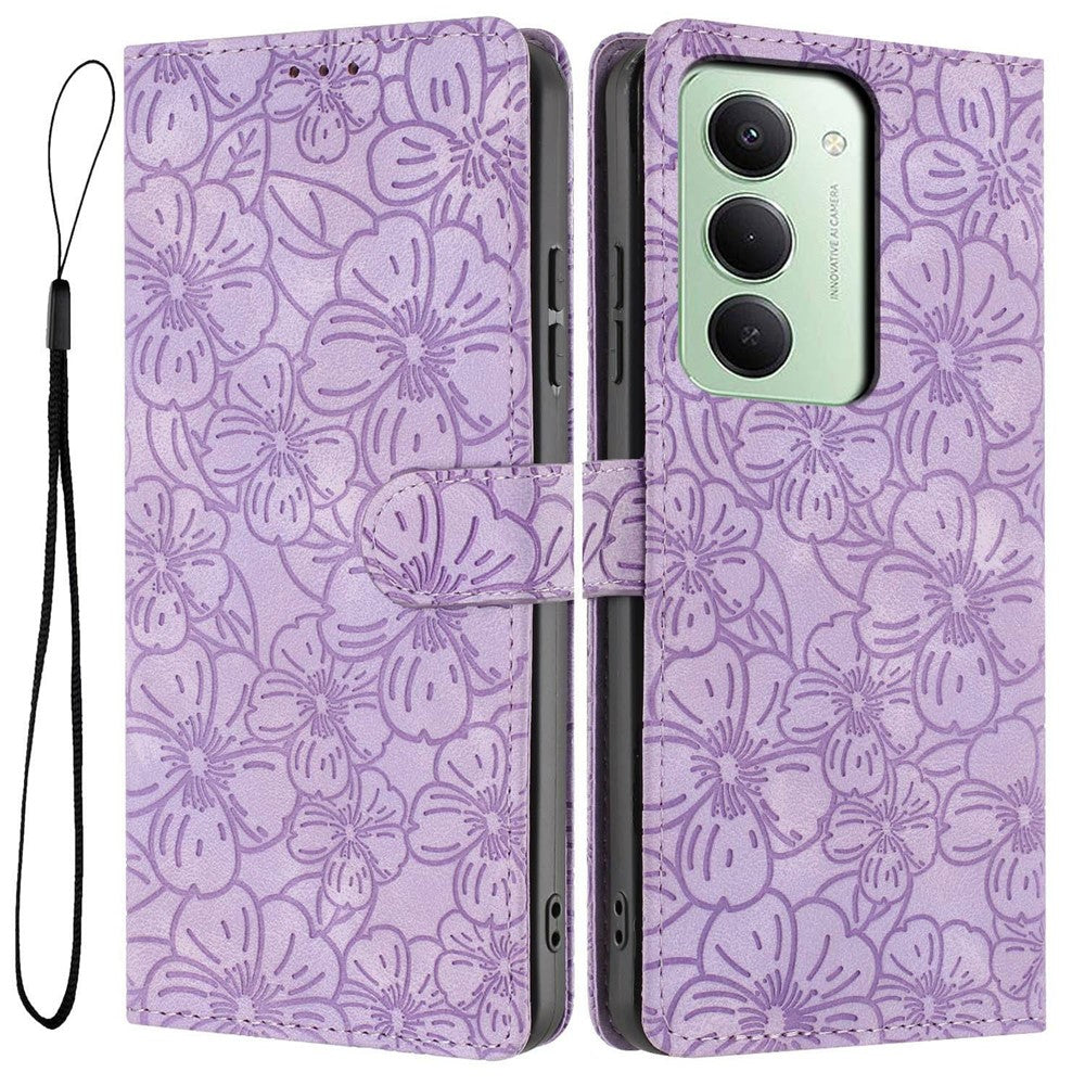 Flip Case For Xiaomi Redmi 15 4G (EU) (171mm)  /  15 5G (EU) (171mm) Leather Phone Cover Cherry Blossom Pattern Wallet Stand with Wrist Strap