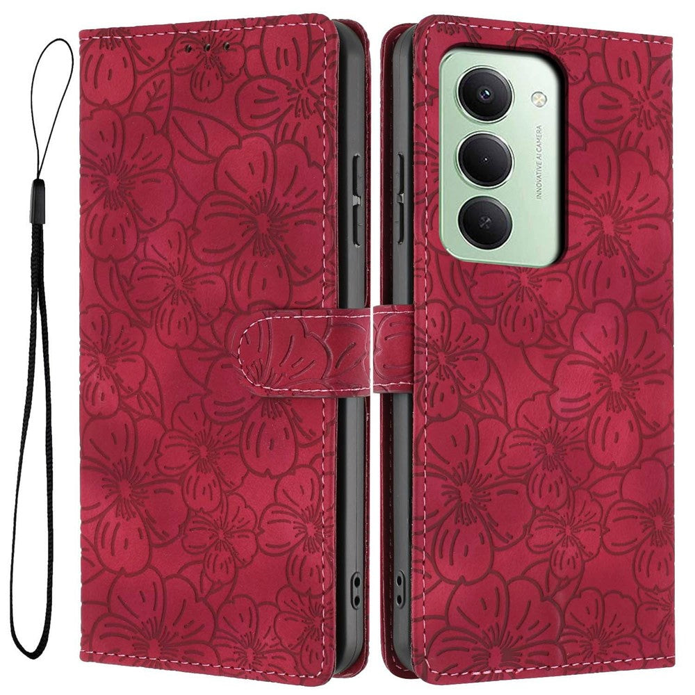Flip Case For Xiaomi Redmi 15 4G (EU) (171mm)  /  15 5G (EU) (171mm) Leather Phone Cover Cherry Blossom Pattern Wallet Stand with Wrist Strap
