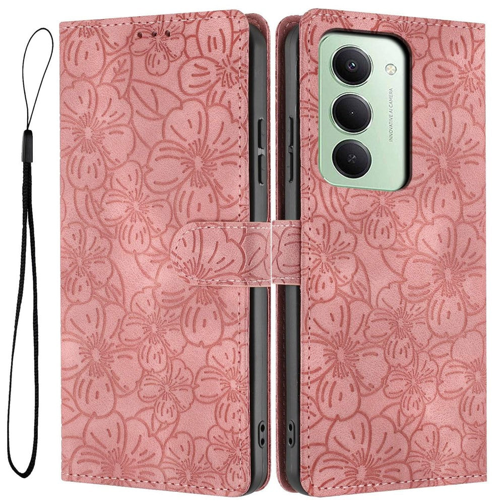 Flip Case For Xiaomi Redmi 15 4G (EU) (171mm)  /  15 5G (EU) (171mm) Leather Phone Cover Cherry Blossom Pattern Wallet Stand with Wrist Strap