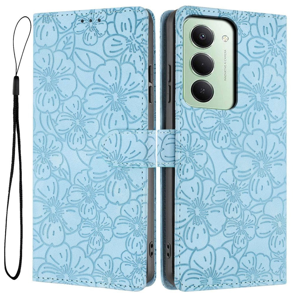 Flip Case For Xiaomi Redmi 15 4G (EU) (171mm)  /  15 5G (EU) (171mm) Leather Phone Cover Cherry Blossom Pattern Wallet Stand with Wrist Strap