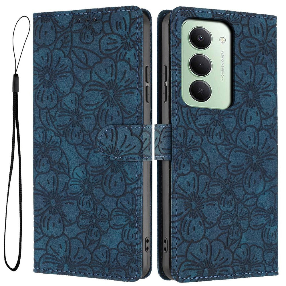 Flip Case For Xiaomi Redmi 15 4G (EU) (171mm)  /  15 5G (EU) (171mm) Leather Phone Cover Cherry Blossom Pattern Wallet Stand with Wrist Strap