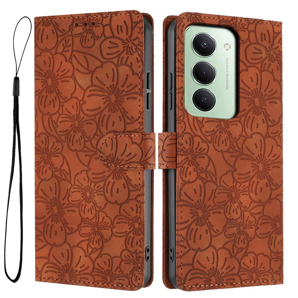 Flip Case For Xiaomi Redmi 15 4G (EU) (171mm)  /  15 5G (EU) (171mm) Leather Phone Cover Cherry Blossom Pattern Wallet Stand with Wrist Strap