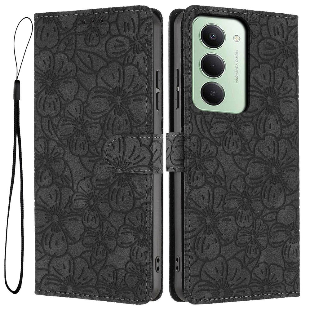 Flip Case For Xiaomi Redmi 15 4G (EU) (171mm)  /  15 5G (EU) (171mm) Leather Phone Cover Cherry Blossom Pattern Wallet Stand with Wrist Strap