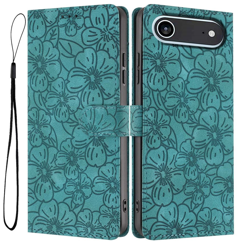 For iPhone Air Flip Case Cherry Blossom Pattern Leather Wallet Stand Phone Cover with Wrist Strap