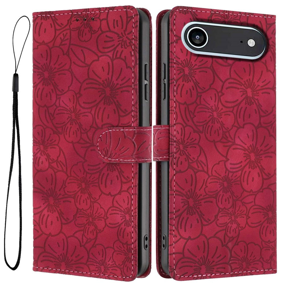 For iPhone Air Flip Case Cherry Blossom Pattern Leather Wallet Stand Phone Cover with Wrist Strap