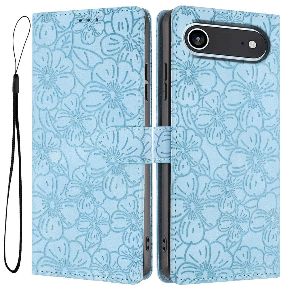 For iPhone Air Flip Case Cherry Blossom Pattern Leather Wallet Stand Phone Cover with Wrist Strap