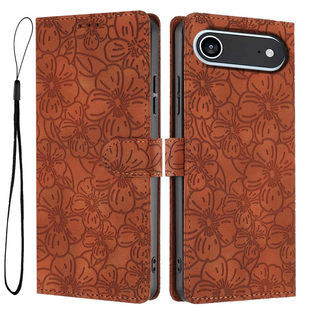For iPhone Air Flip Case Cherry Blossom Pattern Leather Wallet Stand Phone Cover with Wrist Strap