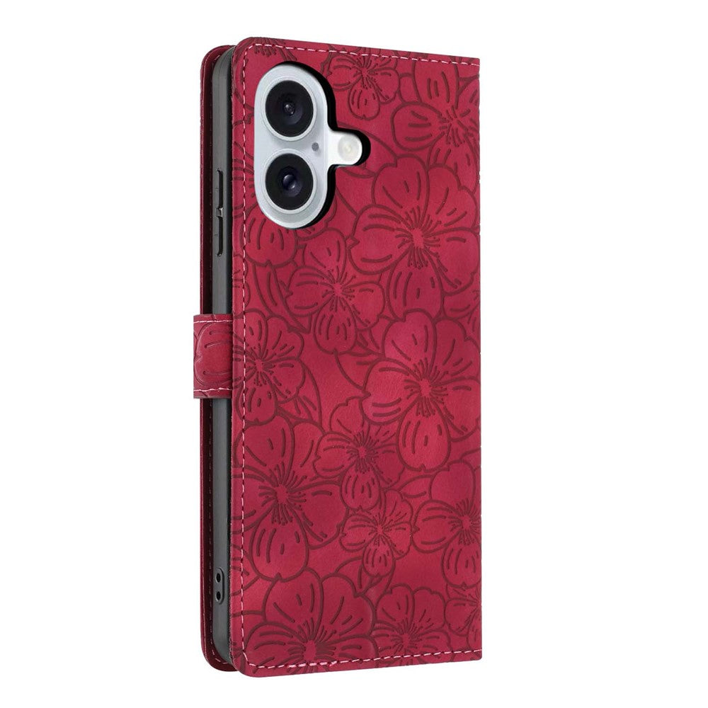 Étui portefeuille à rabat pour iPhone 17, motif fleurs de cerisier, avec dragonne et support.