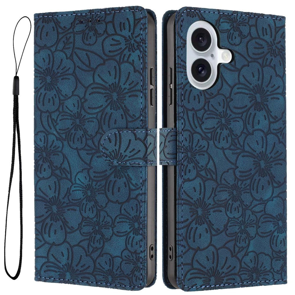 For iPhone 17 Flip Case Cherry Blossom Pattern Leather Wallet Stand Phone Cover with Wrist Strap