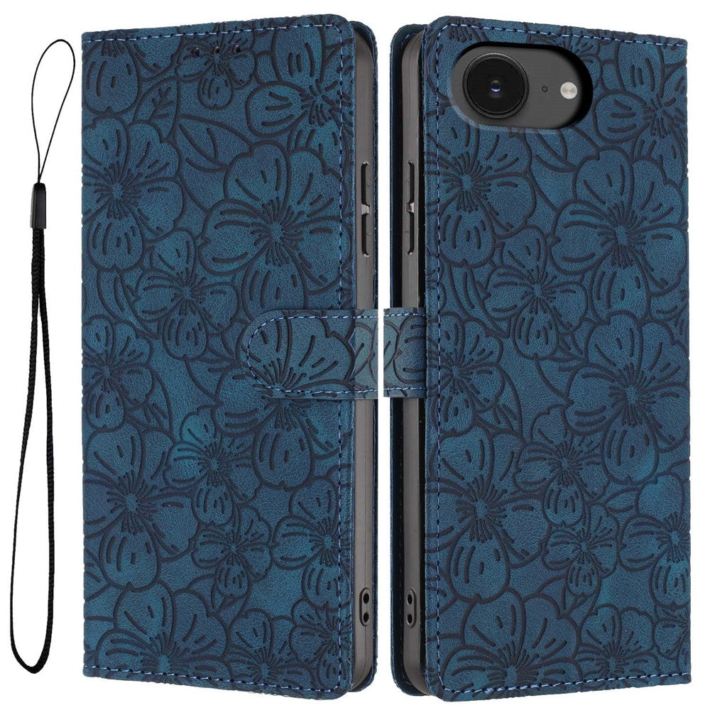 For iPhone 16e Flip Case Cherry Blossom Pattern Leather Wallet Stand Phone Cover with Wrist Strap