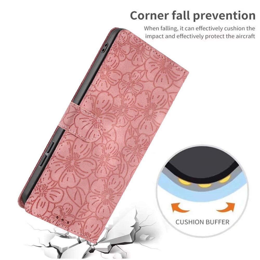 Funda tipo cartera de piel con estampado de flores de cerezo para iPhone 16 Pro Max, con soporte y correa de muñeca.